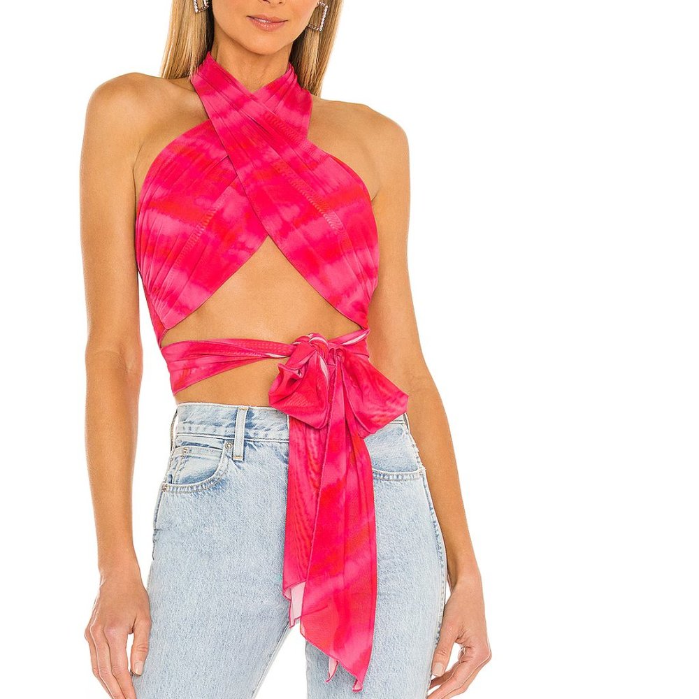 Like new - Rios wrap halter top tie dye strawberry h:ours from revolve XS
